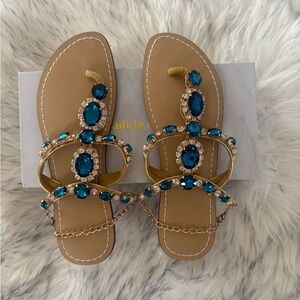 New! Elegant Blue and Gold Women's Sandals